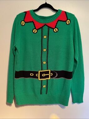Ugly festive holiday Christmas Sweater Green & Red Crewneck size Médium